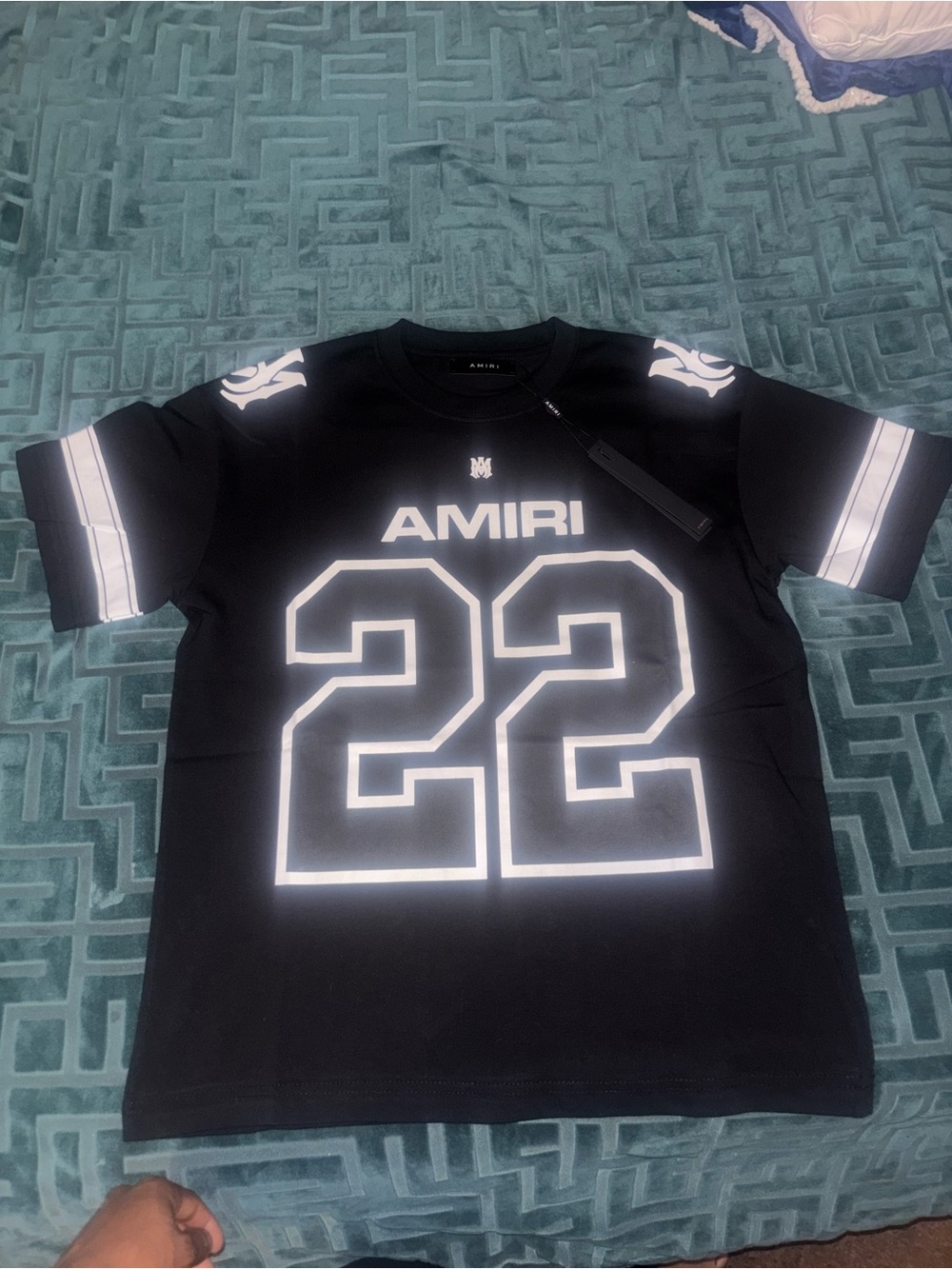 AMIRI Black Jersey Tee with White '22' Graphic